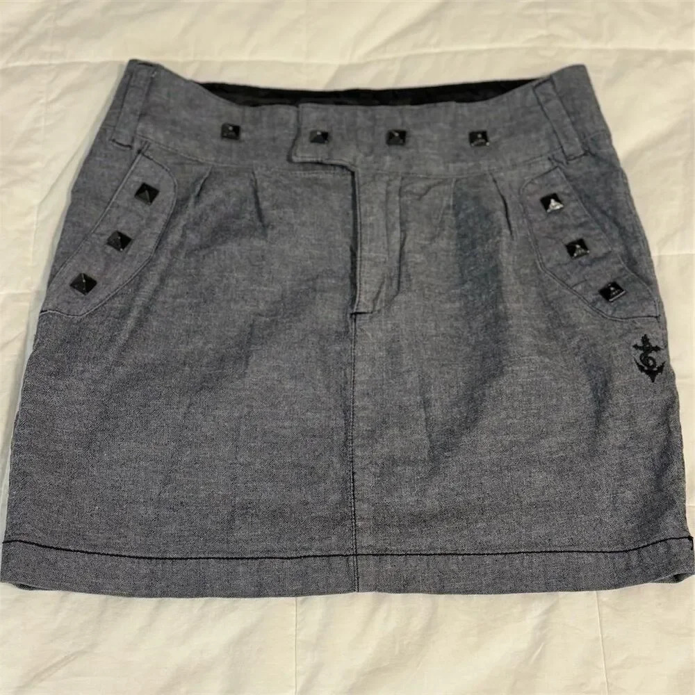 Vintage Obey Ladies Gray Denim Skirt Size Small Mini Straight Style Y2K 90s punk